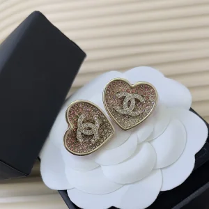 Chanel Crystal CC Heart Earrings