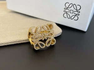 Loewe Pave Anagram Crystal Gold Rings