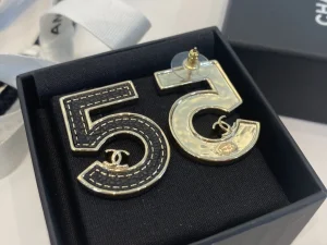 Chanel Black Leather NO5 Earrings