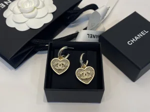 Chanel Crystal CC Heart Earrings
