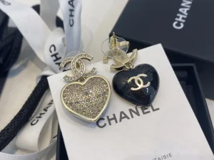 Chanel Crystal CC Heart Earrings