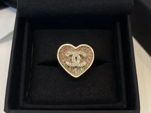 Chanel Crystal CC Heart Rings