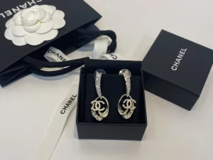 Chanel Crystals CC Pendant Earrings