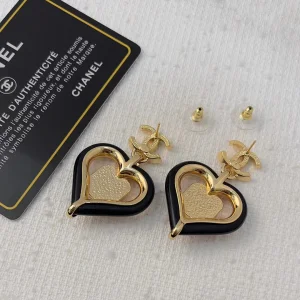 Chanel CC Heart Earrings Black Pink