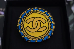 Chanel Round CC Brooch Yellow Blue