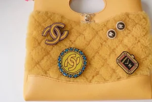 Chanel Round CC Brooch Yellow Blue