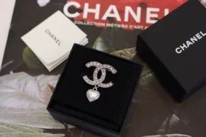 Chanel Crystal CC Heart Brooch