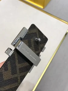 Fendi FF Squared Blue Leather Belt 35MM
