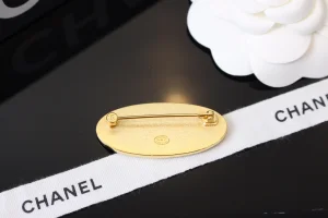 Chanel Logo Monogram Tag Black Brooch