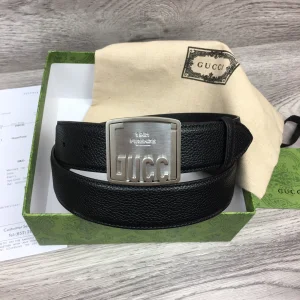 Gucci Plaque Buckle Black Leather Belt 35MM
