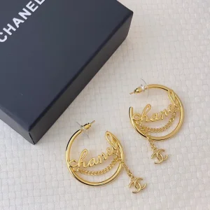 Chanel Monogram Logo Earrings Gold
