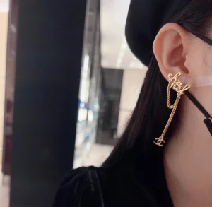 Chanel Monogram Logo Gold Earrings