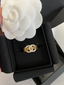 Chanel Crystal CC Gold Rings