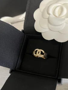 Chanel Crystal CC Gold Rings