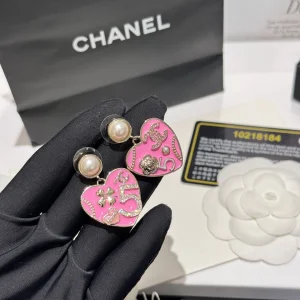 Chanel Pink Heart Earrings with Charms