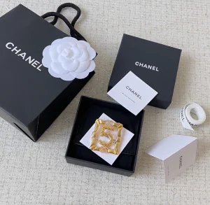 Chanel Gold Metal No5 Square Brooch