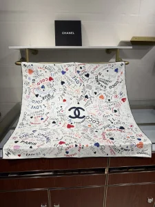 Chanel Silk CC Square Scarf White